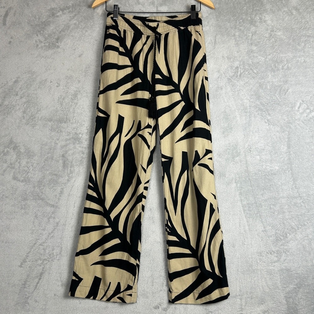Joie Linen Blend Pants XS Bohemian Print Elastic Waist Wide Leg Coastal Travel